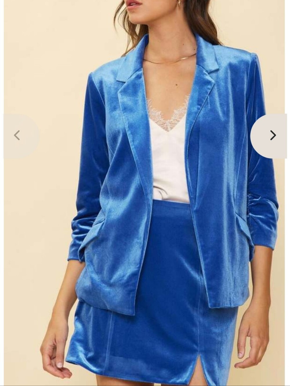 Skies Are Blue Ruched Velvet Open Blazer In Cornflower Blue Size Medium